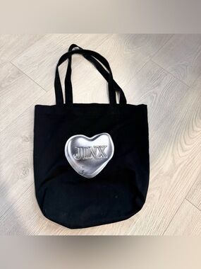 JINX Black Tote Bag with Silver Heart Logo